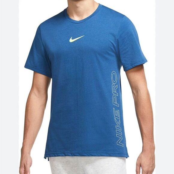 NWT Nike Pro Dri-FIT Burnout Short-Sleeve Shirt Men's Medium Dutch Blue - Picture 1 of 14